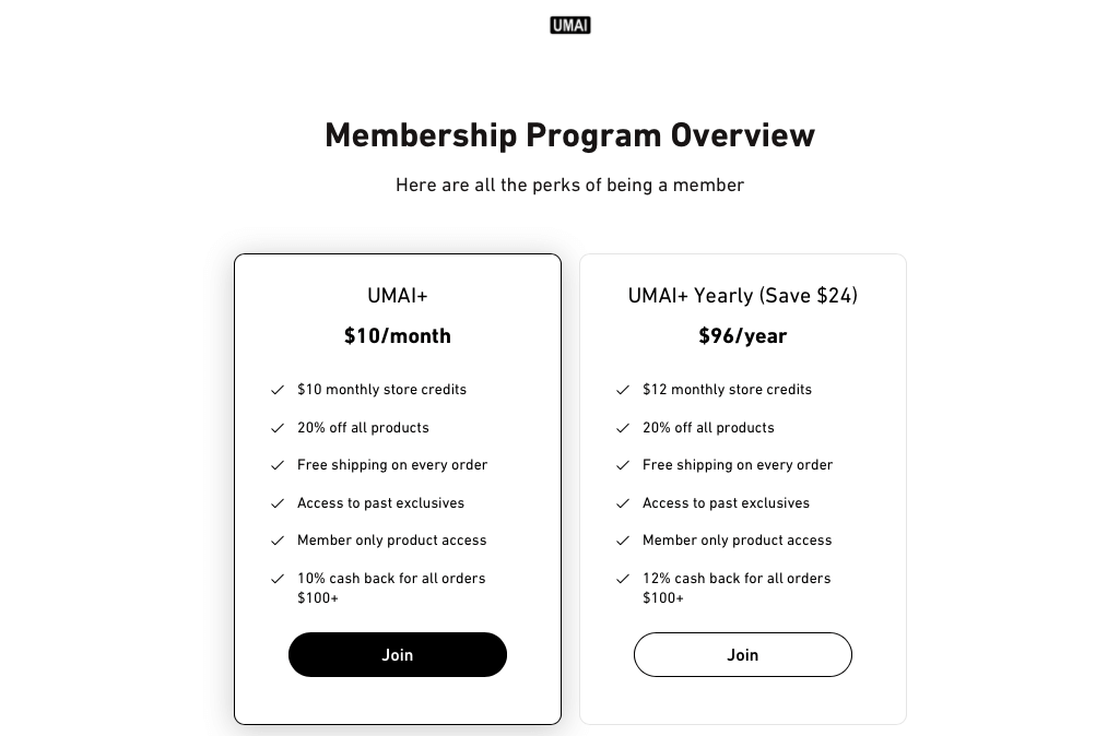 Appstle | Umai Clothing Shopify Membership Program Breakdown & Lessons